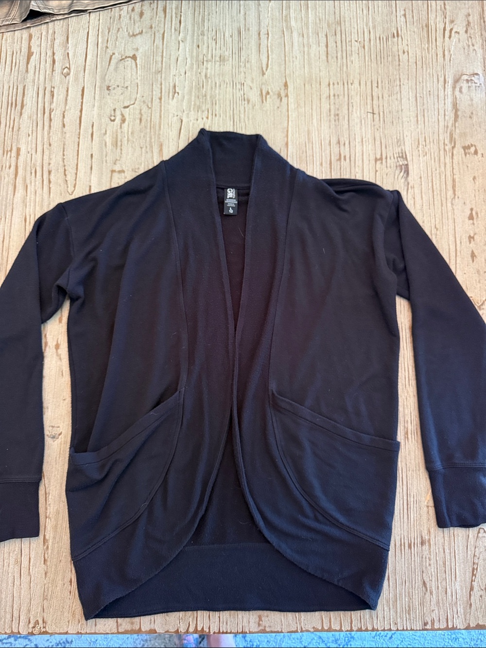 Black Open-Front Girls Cardigan Sweater | size 12